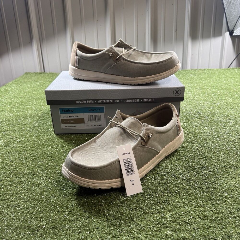 Hurley Nesota Men's Tan Moccasin Shoes 12 M Memory Foam Water Repellent